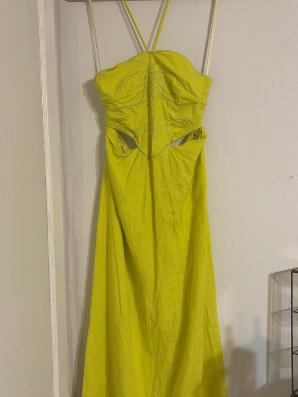 FARM Rio Neon Lime Ruched Cutout Maxi Dress